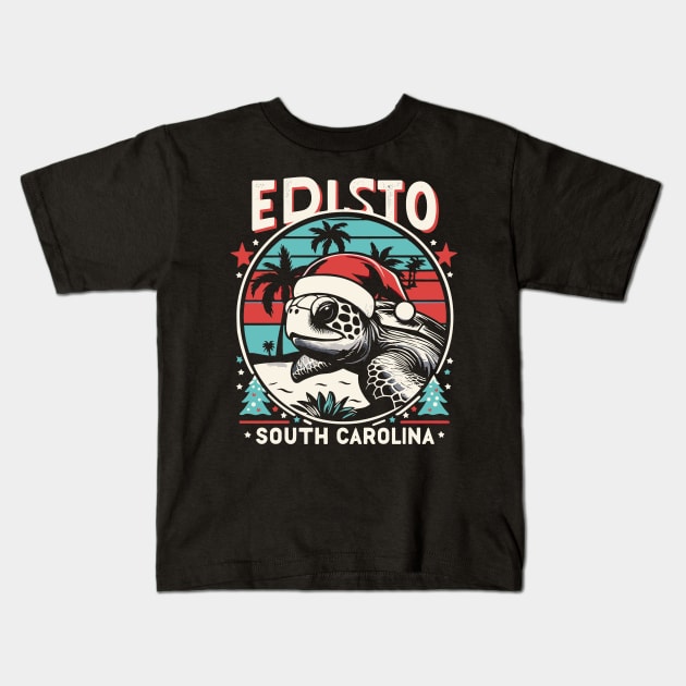 Edisto South Carolina Christmas Sea Turtle Kids T-Shirt by SubtleSplit